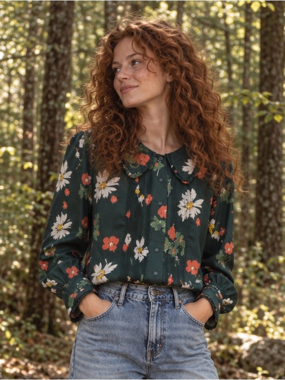 THE GREAT. Dark Alpine Floral Top